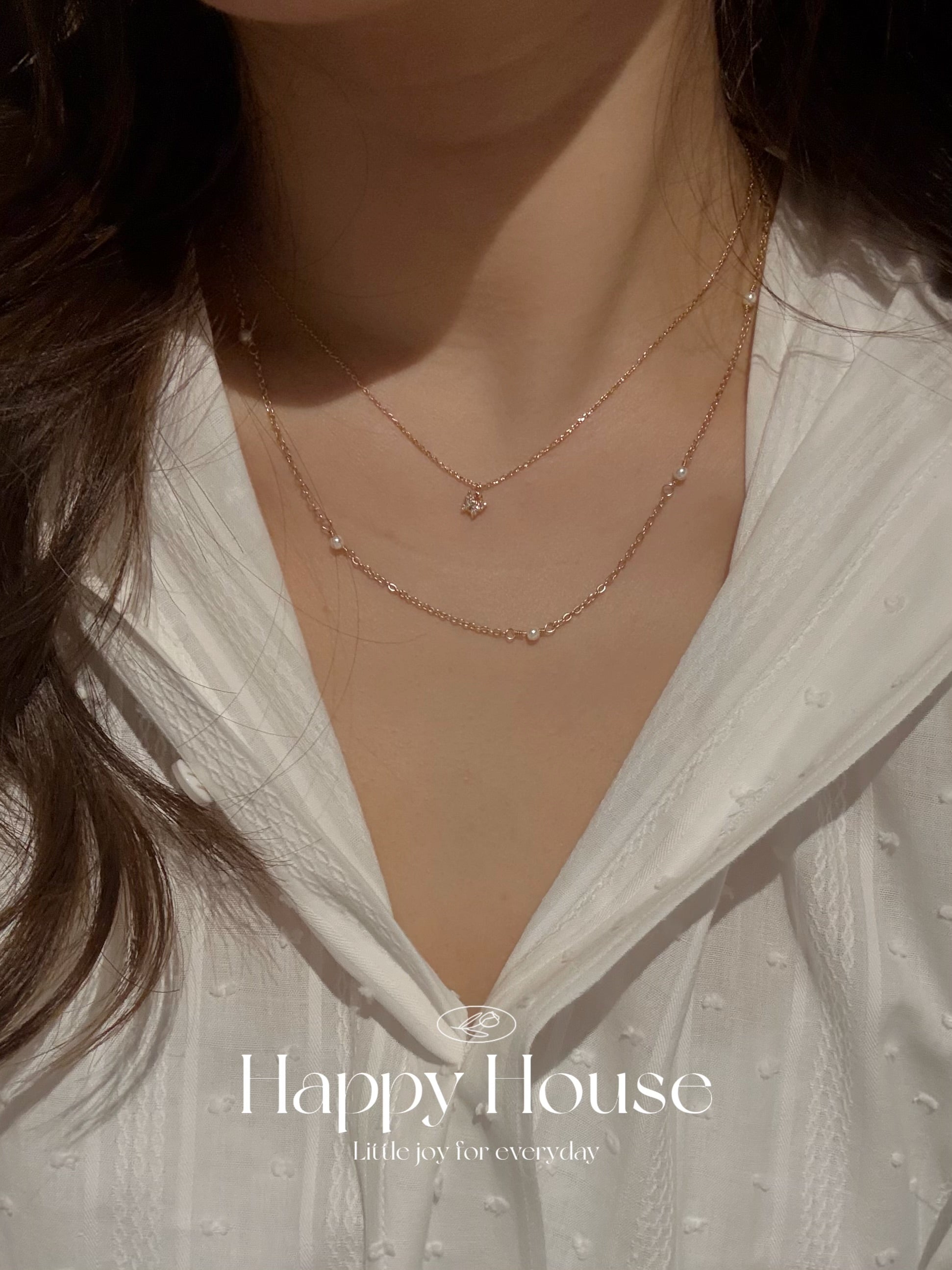 金色雙層蝴蝶珍珠頸鏈