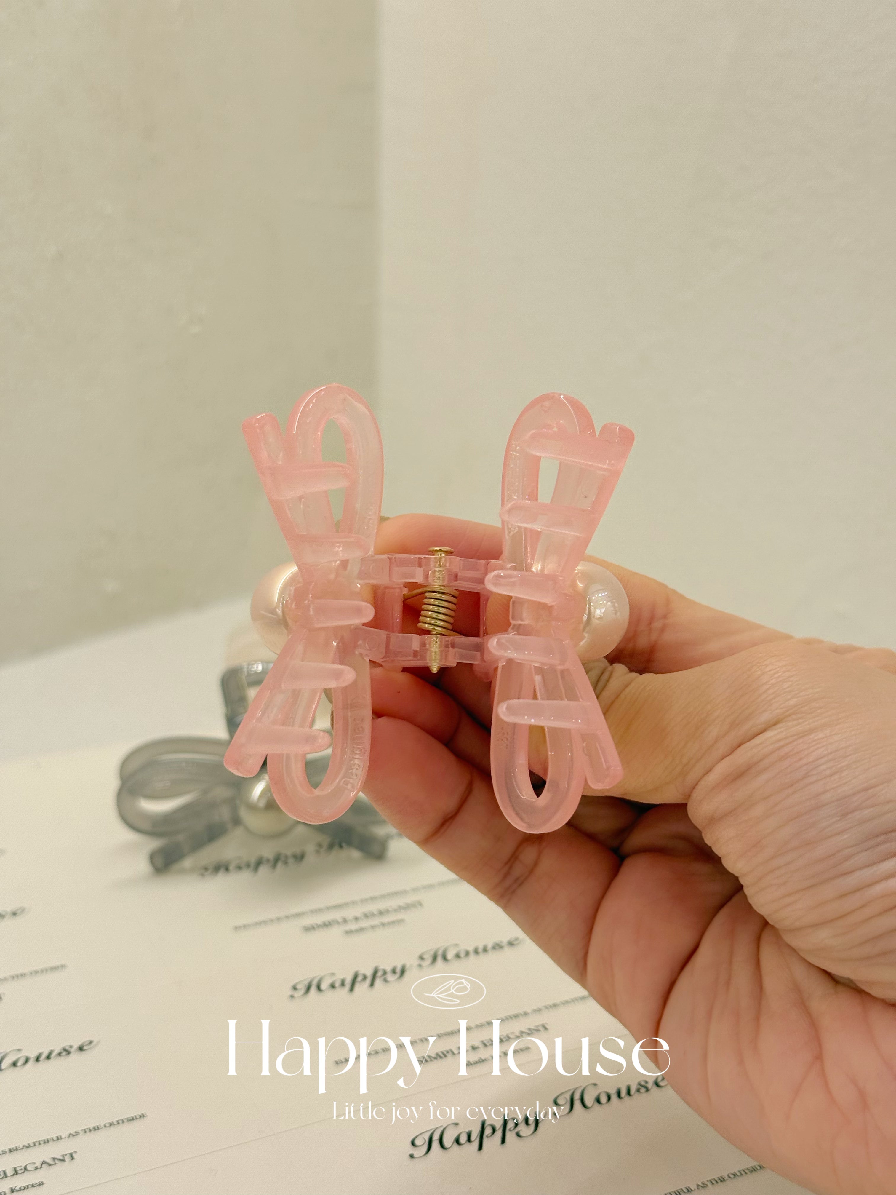 4色珍珠蝴蝶結細抓夾