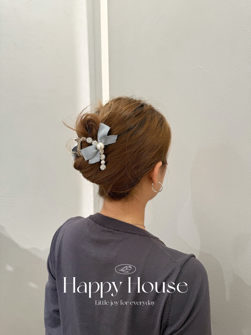 閃石珍珠蝴蝶結抓夾